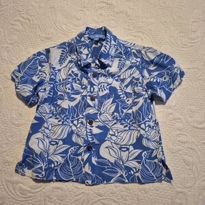 Blue Ginger boys size 2 Hawaiian designs button up short sleeve shirt VGUC